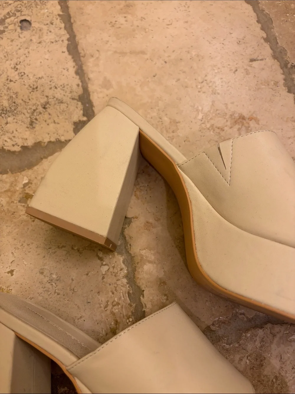 Princess Polly Cream Platform Slide Heels